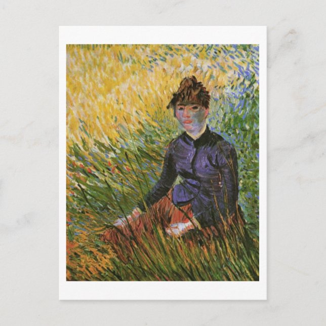 Carte Postale Femme assise dans l'Herbe Van Gogh Art (Devant)