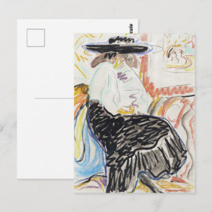 Carte Postale Femme assise Kirchner Esquisse expressionniste Art