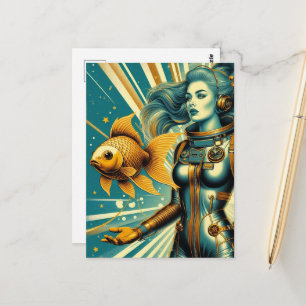 Carte Postale femme astronaute et poisson doré