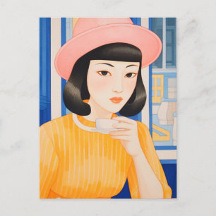 Carte Postale Femme au Café