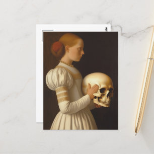 Carte Postale Femme Au Crâne Géant Peinture Vintage