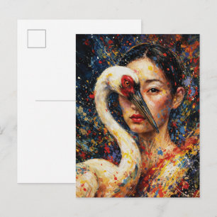 Carte Postale Femme au héron éclaboussure colorée