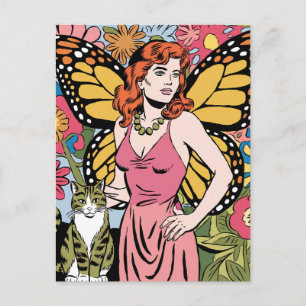 Carte Postale Femme aux ailes papillon et son chat