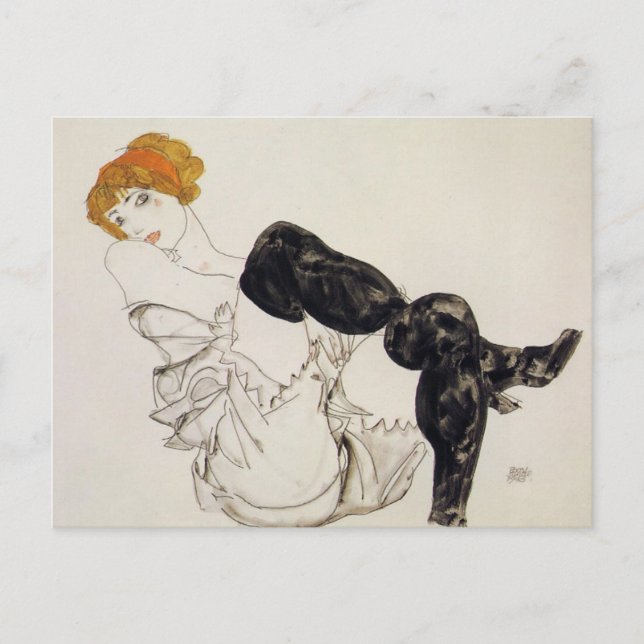 Carte Postale Femme aux bas noirs par Egon Shiele (Devant)