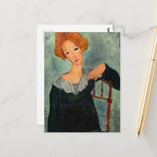 Carte Postale Femme aux cheveux rouges par Amedeo Modigliani (Devant/Arrière en situation)