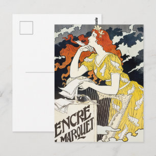 Carte Postale Femme aux Cheveux Rouges Robe Jaune Art Nouveau Cl