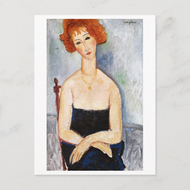 Carte Postale Femme aux cheveux roux avec un Pendentif, Modiglia (Devant)