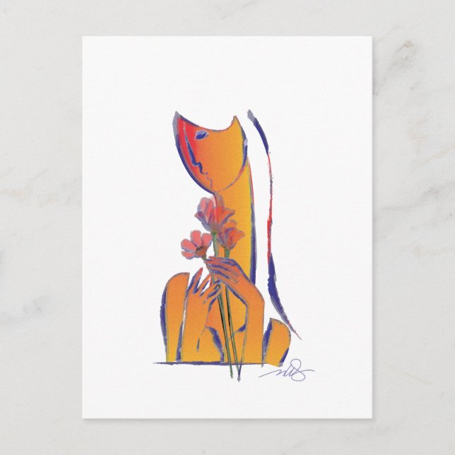 Carte Postale Femme aux fleurs rouges (Devant)