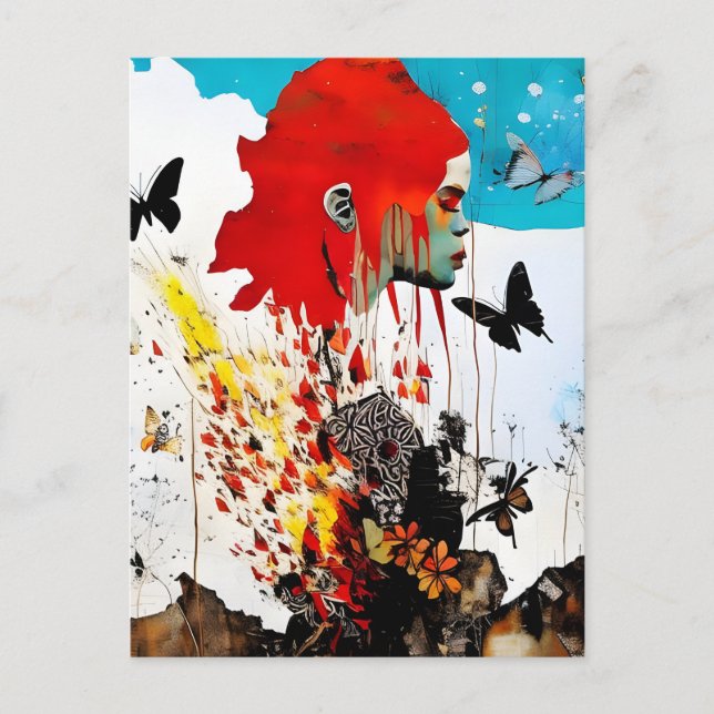 Carte Postale Femme aux papillons (Devant)