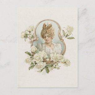 Carte postale Femme aux roses blanches