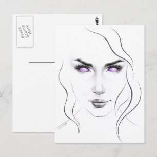 Carte Postale Femme aux yeux violets étranges Art de ligne minim