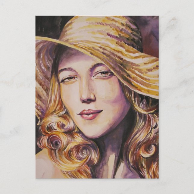 Carte Postale Femme avec casquette (Devant)