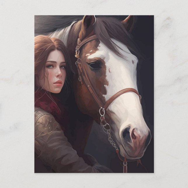Carte Postale Femme Avec Cheval (Devant)
