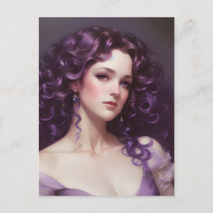 Carte postale Femme avec cheveux pourpres bouclés