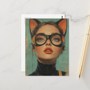 Carte Postale Femme avec des oreilles de chat 