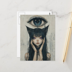 Carte Postale Femme avec des oreilles de chat Surreal Eye