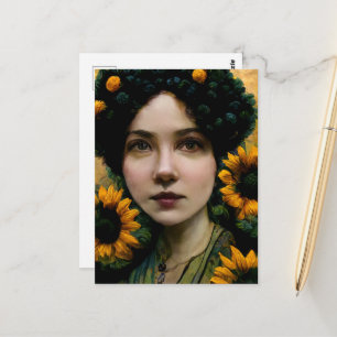 Carte Postale Femme avec des tournesols
