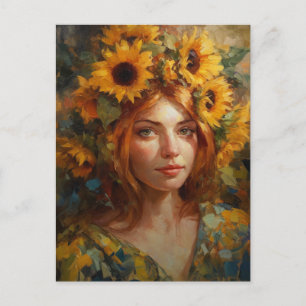 Carte Postale Femme avec des tournesols dans les cheveux