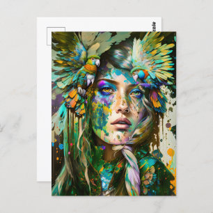 Carte Postale Femme avec perroquet, poste