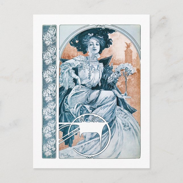 Carte Postale Femme avec Rose, Mucha (Devant)