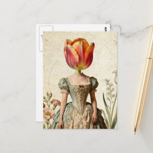 Carte Postale Femme avec tulipe pour tête