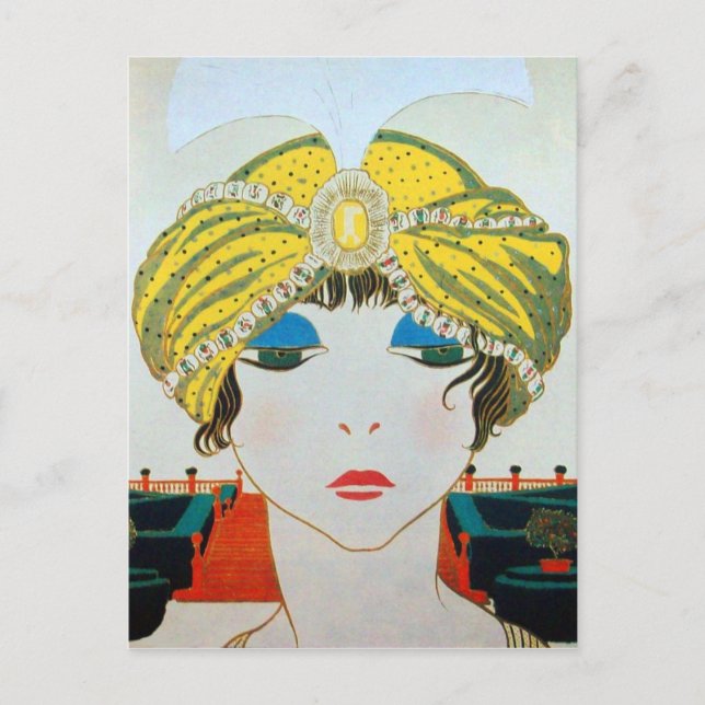 Carte Postale FEMME AVEC TURBAN JAUNE ORIENTAL / Mode Beauté (Devant)