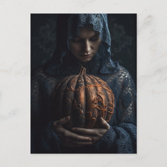 Carte Postale Femme avec un Citrouille orné (Devant)
