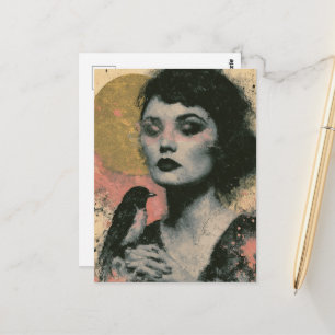 Carte Postale Femme avec un oiseau