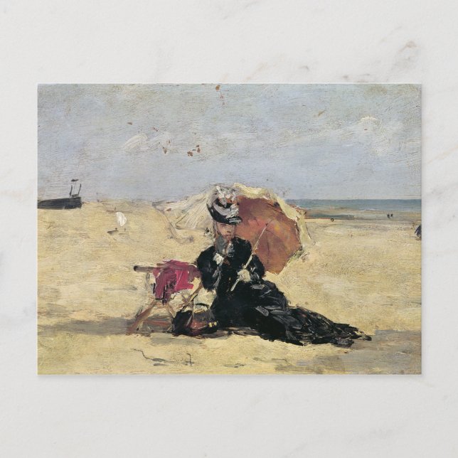 Carte Postale Femme avec un parasol sur la plage, 1880 (Devant)