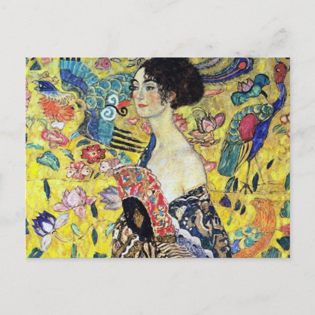Carte Postale Femme avec ventilateur par Gustav Klimt (Devant)