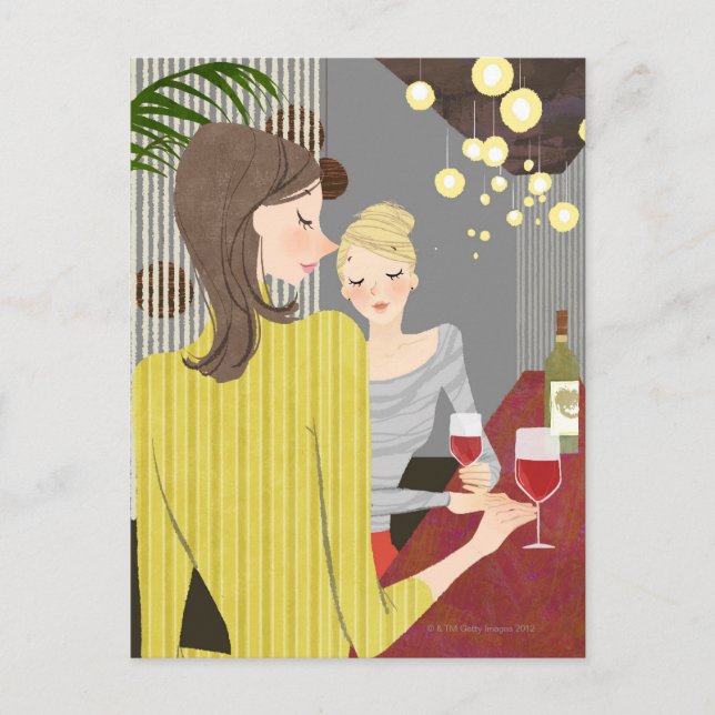 Carte Postale Femme avec vin (Devant)