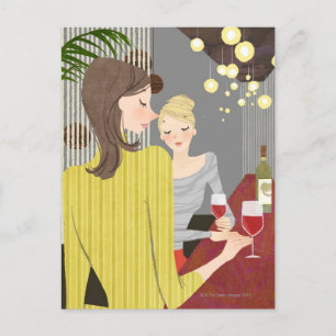 Carte Postale Femme avec vin