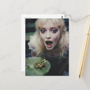 Carte Postale Femme blonde et grenouille Fantastique Vintage