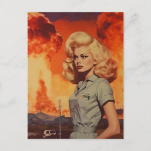 Carte Postale Femme blonde vintage apocalyptique