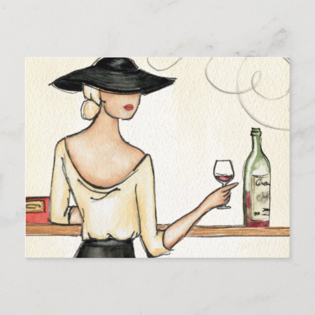 Carte Postale Femme Boire du vin espagnol (Devant)