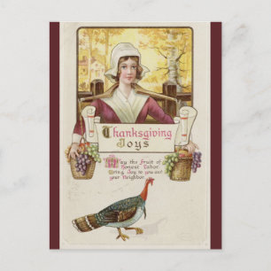 Carte Postale Femme coloniale vintage et Turquie Thanksgiving