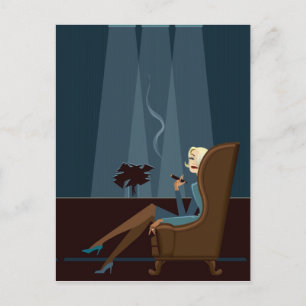 Carte Postale Femme d'affaires Fumer le cigare