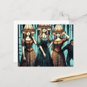Carte Postale Femme dans la forêt avec Casquette à l'ombre et Bi