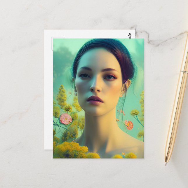 Carte Postale Femme dans les fleurs (Devant/Arrière en situation)
