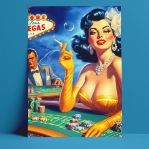 Carte Postale Femme de casino vintage
