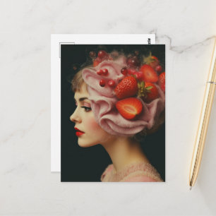 Carte Postale Femme de dessert aux fraises Collage