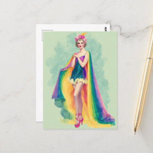 Carte Postale Femme de Flapper dans un Cap Arc-en-ciel