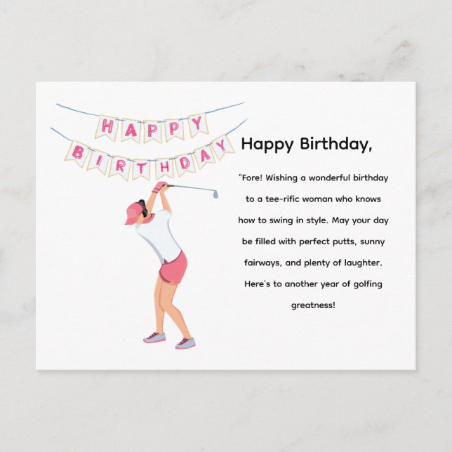 Carte Postale Femme de golf Golfeuse fait du golf (Devant)