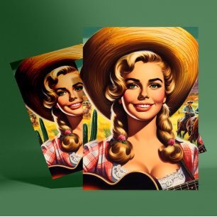 Carte Postale Femme de la ferme rétro mignonne