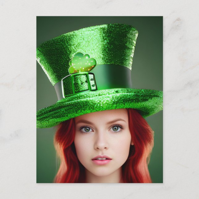 Carte Postale Femme de la Saint-Patrick en haut-de-forme (Devant)