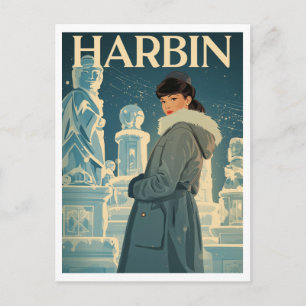 Carte Postale Femme de la ville de glace de Harbin vintage