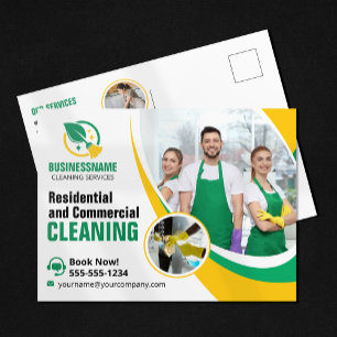 Carte Postale Femme de ménage de nettoyage de maison verte jaune