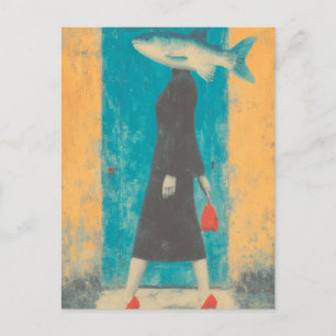 Carte Postale Femme de poisson surréaliste en chaussures rouges