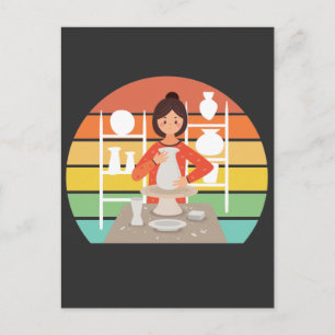 Carte Postale Femme de poterie rétro four céramique