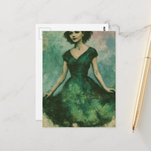 Carte Postale Femme des années 1950 en robe verte